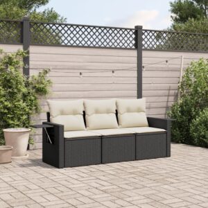 Set Divano da Giardino 3pz con Cuscini Grigio Chiaro Polyrattan