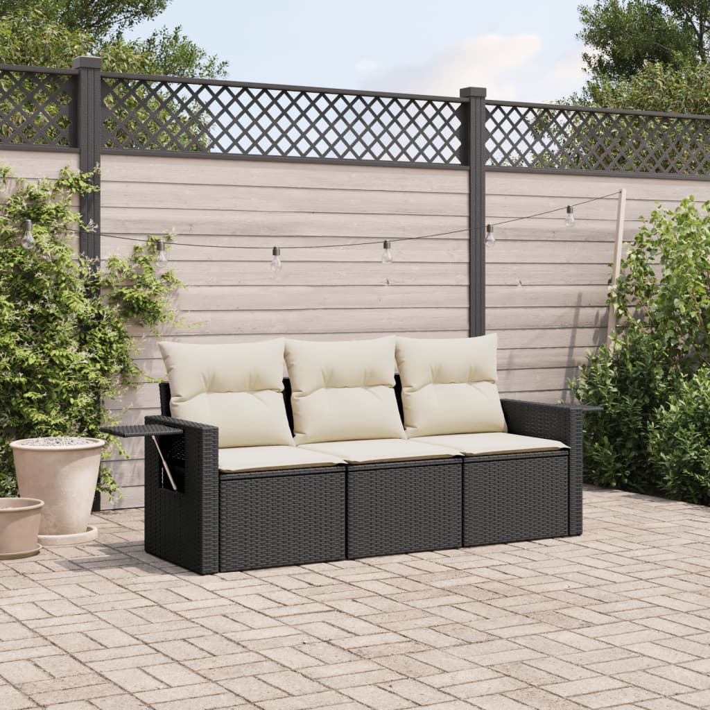 Set Divano da Giardino 3pz con Cuscini Grigio Chiaro Polyrattan