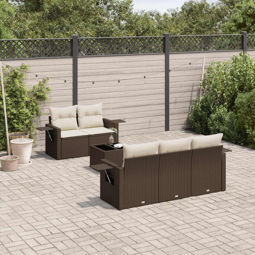Set Divano da Giardino 6 pz con Cuscini Beige in Polyrattan