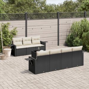 Set Divano da Giardino 8 pz con Cuscini Beige in Polyrattan