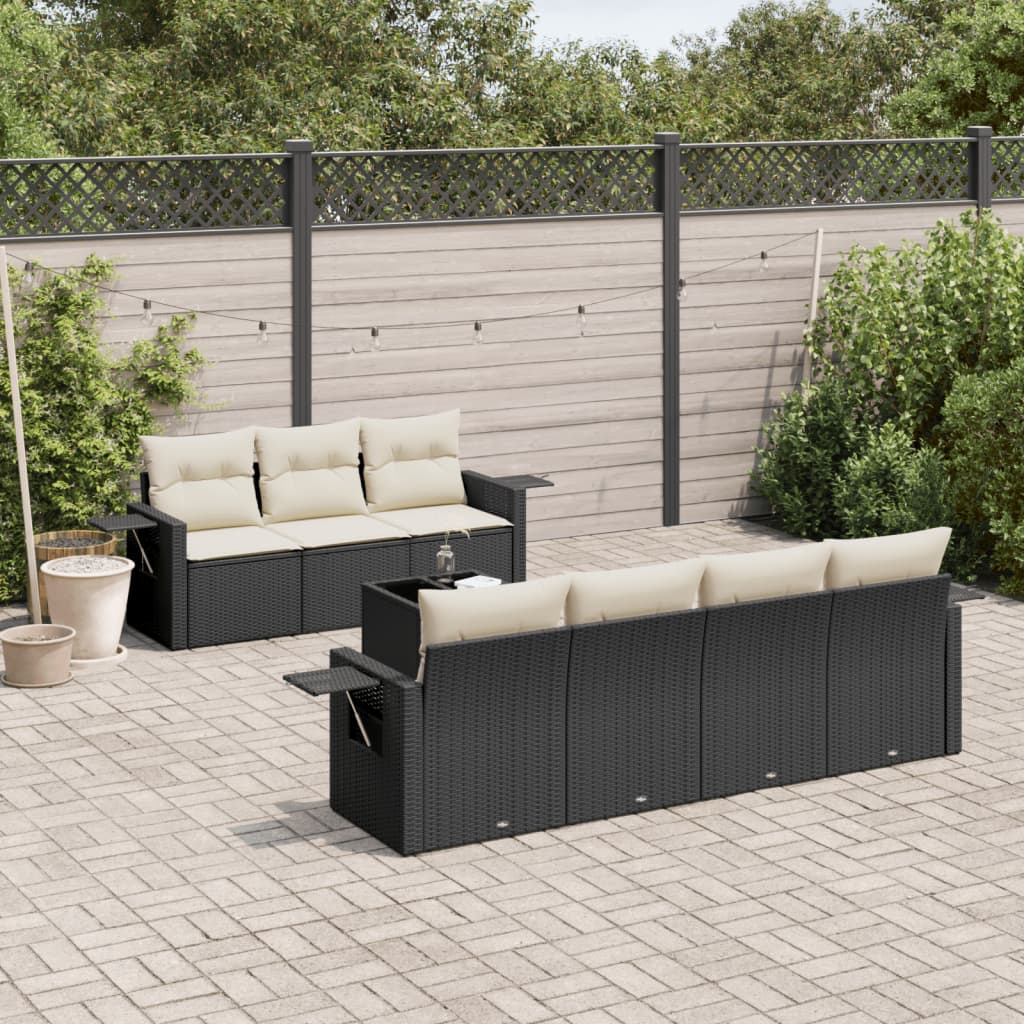 Set Divano da Giardino 8 pz con Cuscini Beige in Polyrattan