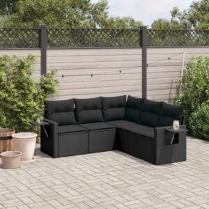 Set Divano da Giardino 5pz con Cuscini Grigio Chiaro Polyrattan
