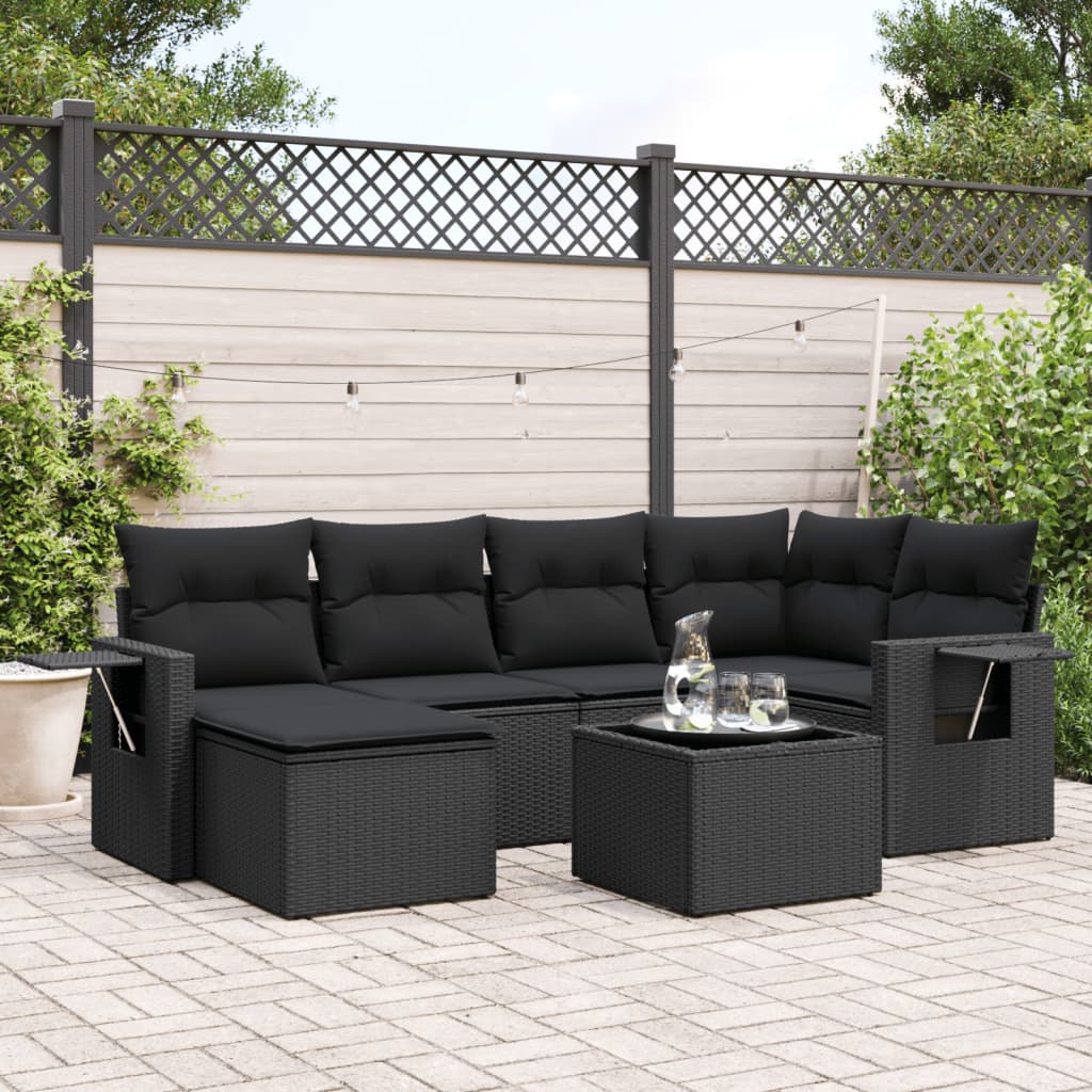 Set Divano da Giardino 6 pz con Cuscini Nero in Polyrattan
