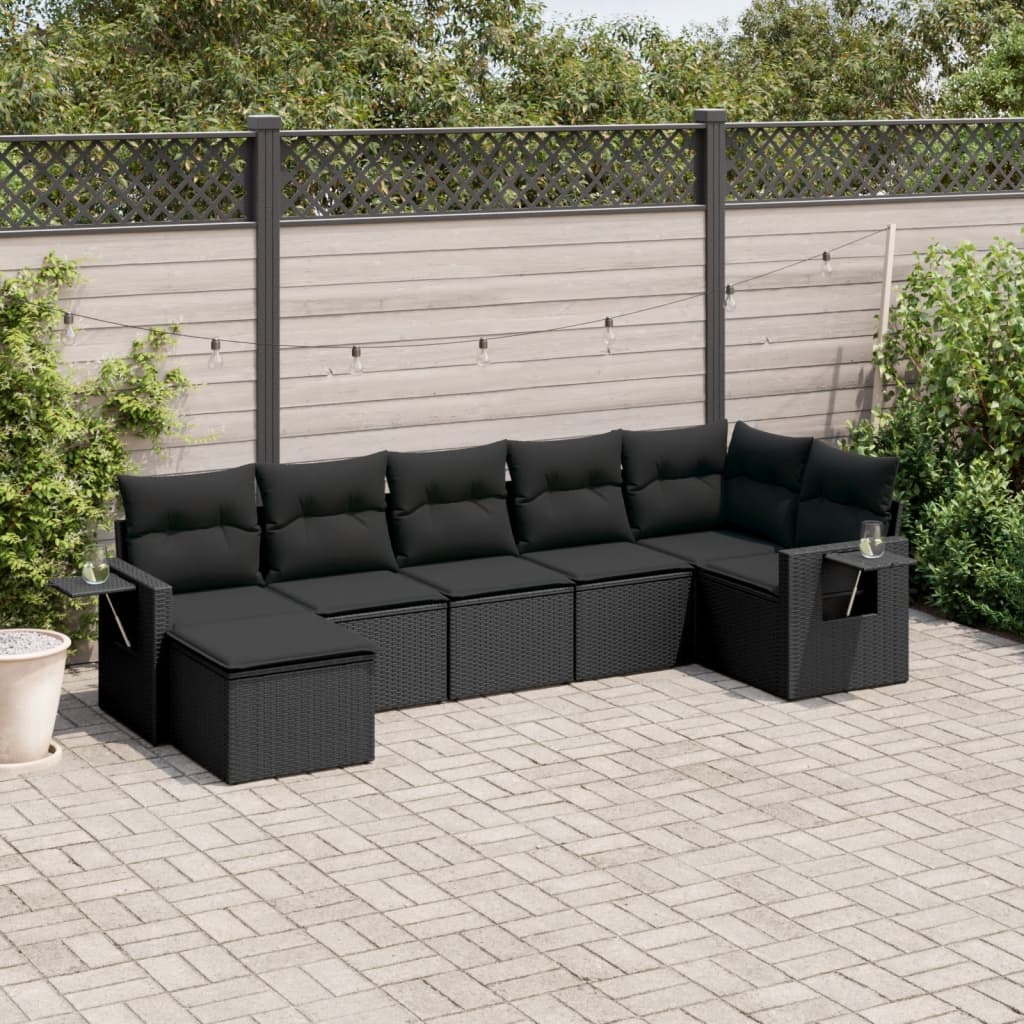 Set Divani da Giardino 7 pz con Cuscini Beige in Polyrattan