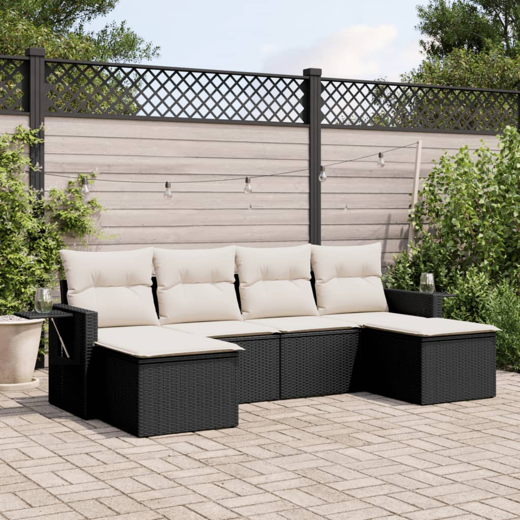 Set Divano da Giardino 6 pz con Cuscini Beige in Polyrattan