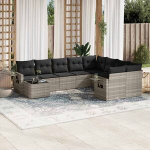 Set Divani da Giardino 10pz con Cuscini in Polyrattan Nero