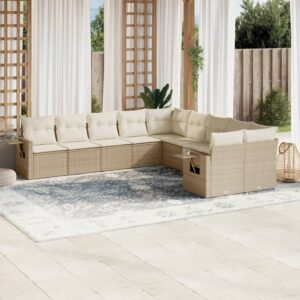 Set Divani da Giardino 10pz con Cuscini in Polyrattan Nero