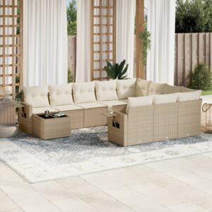 Set Divani da Giardino 11 pz con Cuscini Beige in Polyrattan