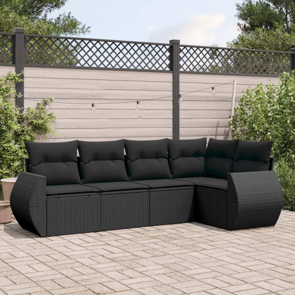 Set Divano da Giardino 5 pz con Cuscini Beige in Polyrattan