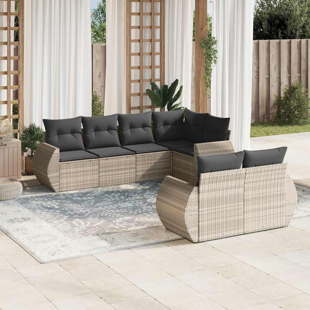 Set Divani da Giardino con Cuscini 7pz Nero Polyrattan
