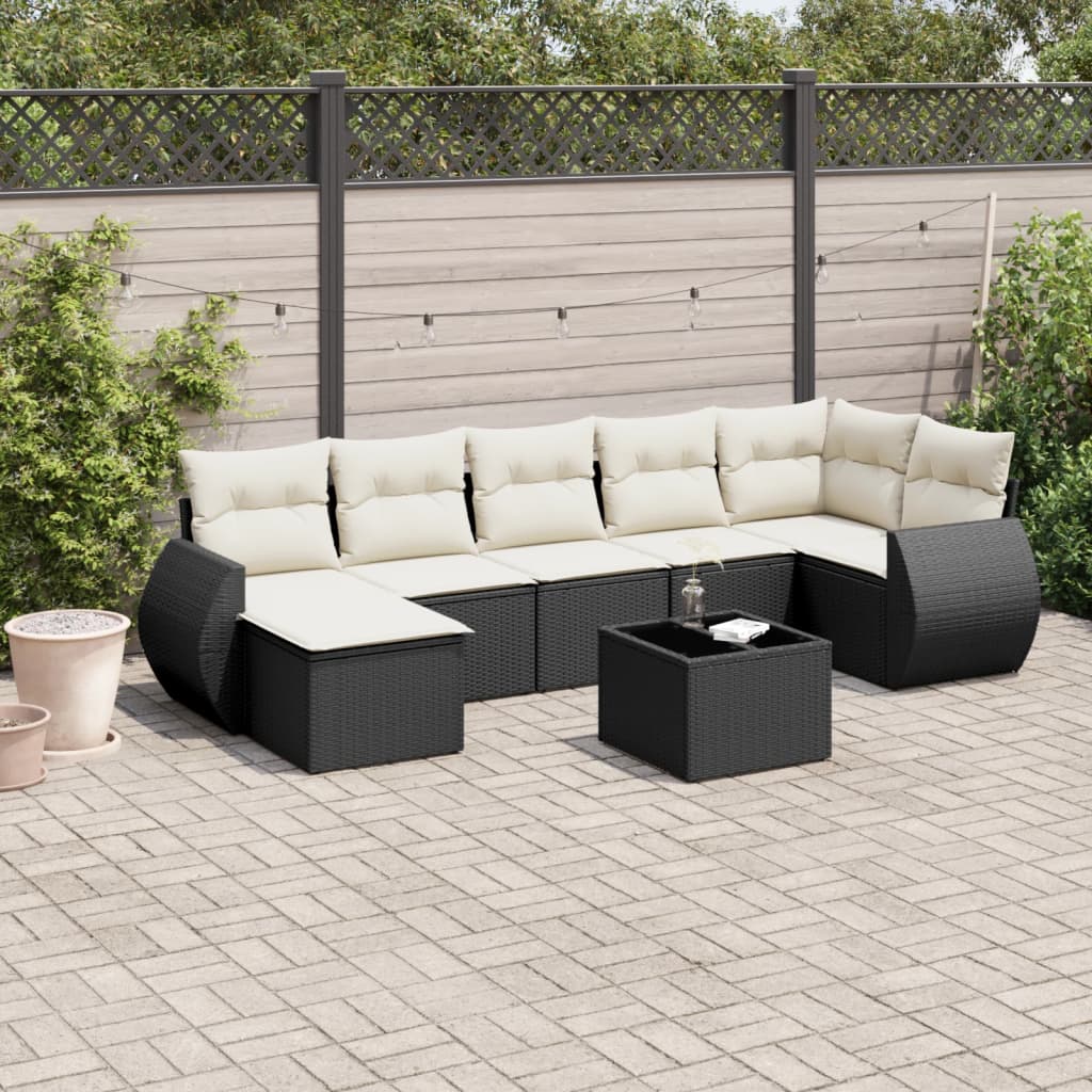 Set Divani da Giardino 7 pz con Cuscini Beige in Polyrattan