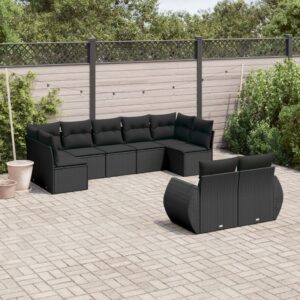 Set Divano da Giardino 9 pz con Cuscini Beige in Polyrattan