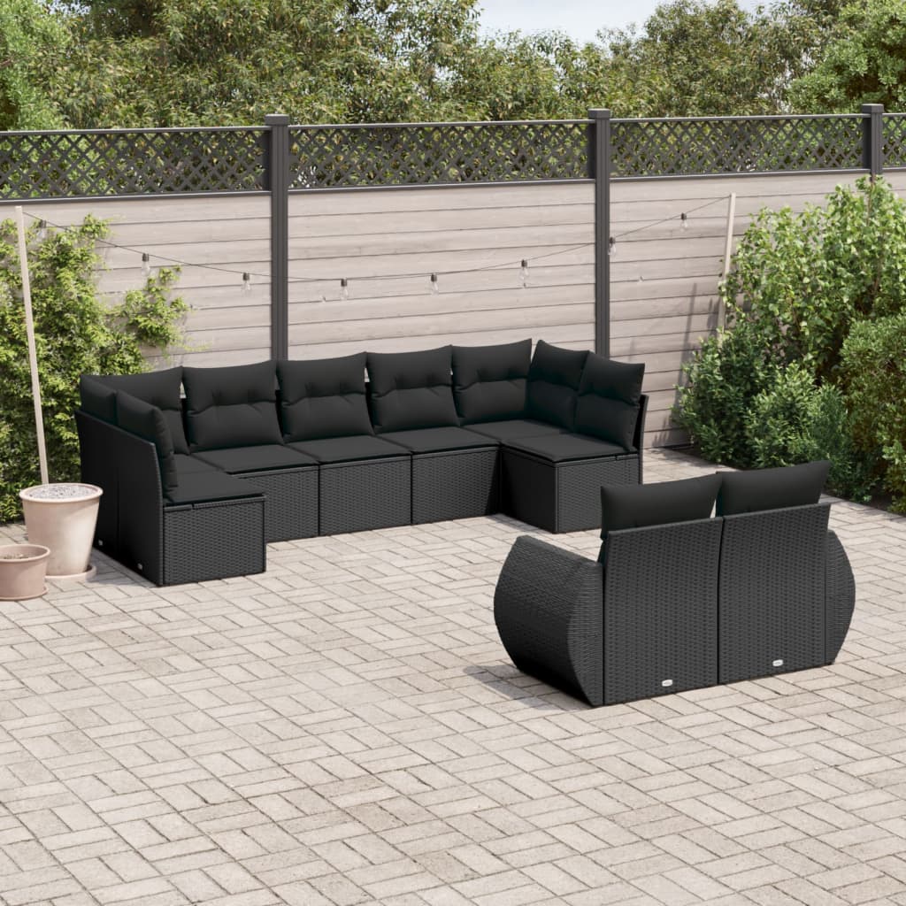 Set Divano da Giardino 9 pz con Cuscini Beige in Polyrattan