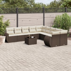 Set Divani da Giardino 10pz con Cuscini in Polyrattan Marrone