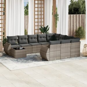 Set Divani da Giardino 11 pz con Cuscini in Polyrattan Nero