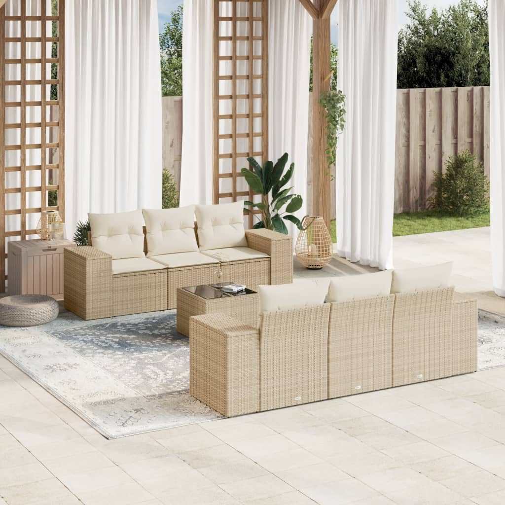 Set Divani da Giardino con Cuscini 7pz Nero Polyrattan