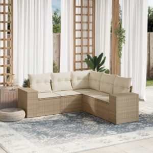 Set Divani da Giardino 5 pz con Cuscini in Polyrattan Nero