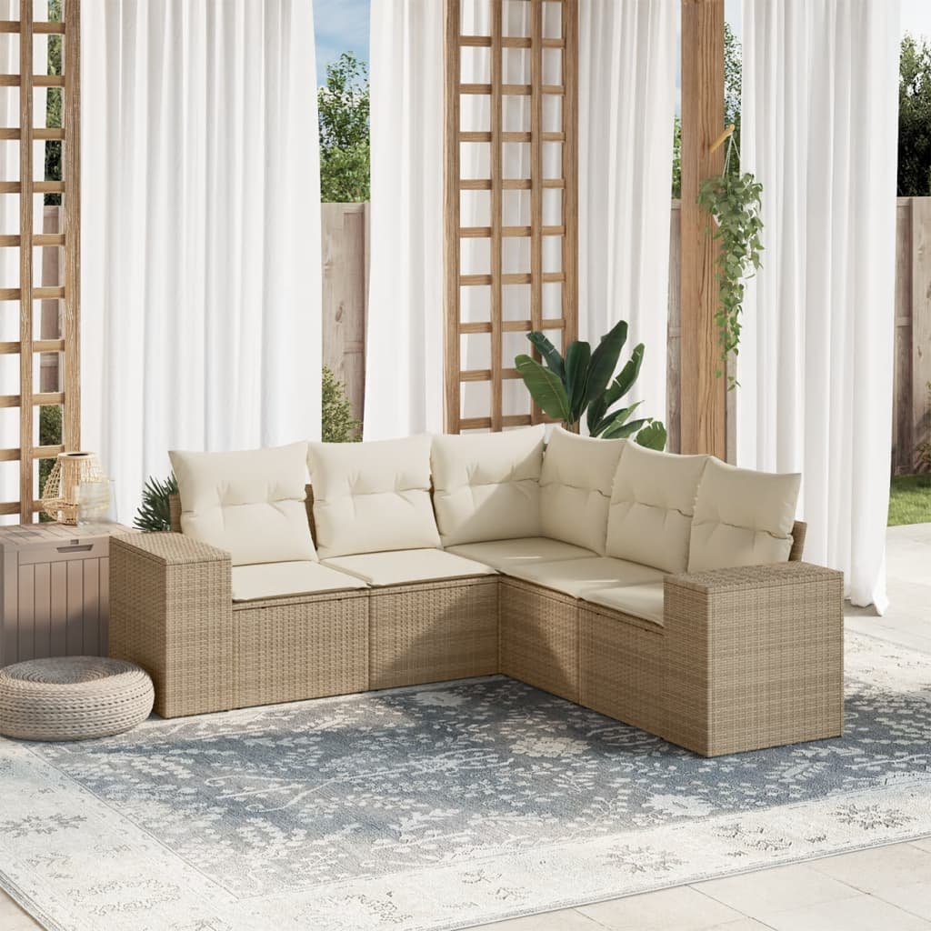 Set Divani da Giardino 5 pz con Cuscini in Polyrattan Nero