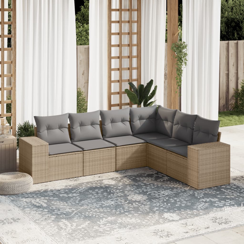 Set Divano da Giardino 6 pz con Cuscini Nero in Polyrattan