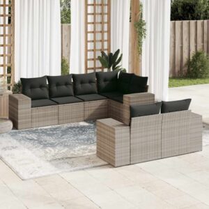 Set Divani da Giardino con Cuscini 7pz Nero Polyrattan
