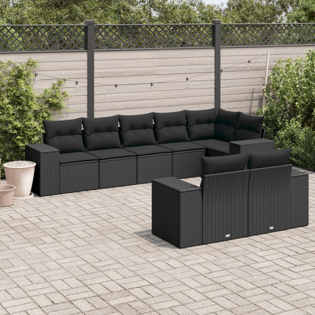 Set Divano da Giardino 8pz con Cuscini Grigio Chiaro Polyrattan