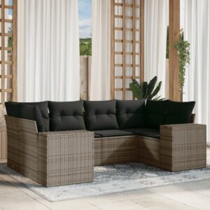 Set Divano da Giardino 6 pz con Cuscini Beige in Polyrattan