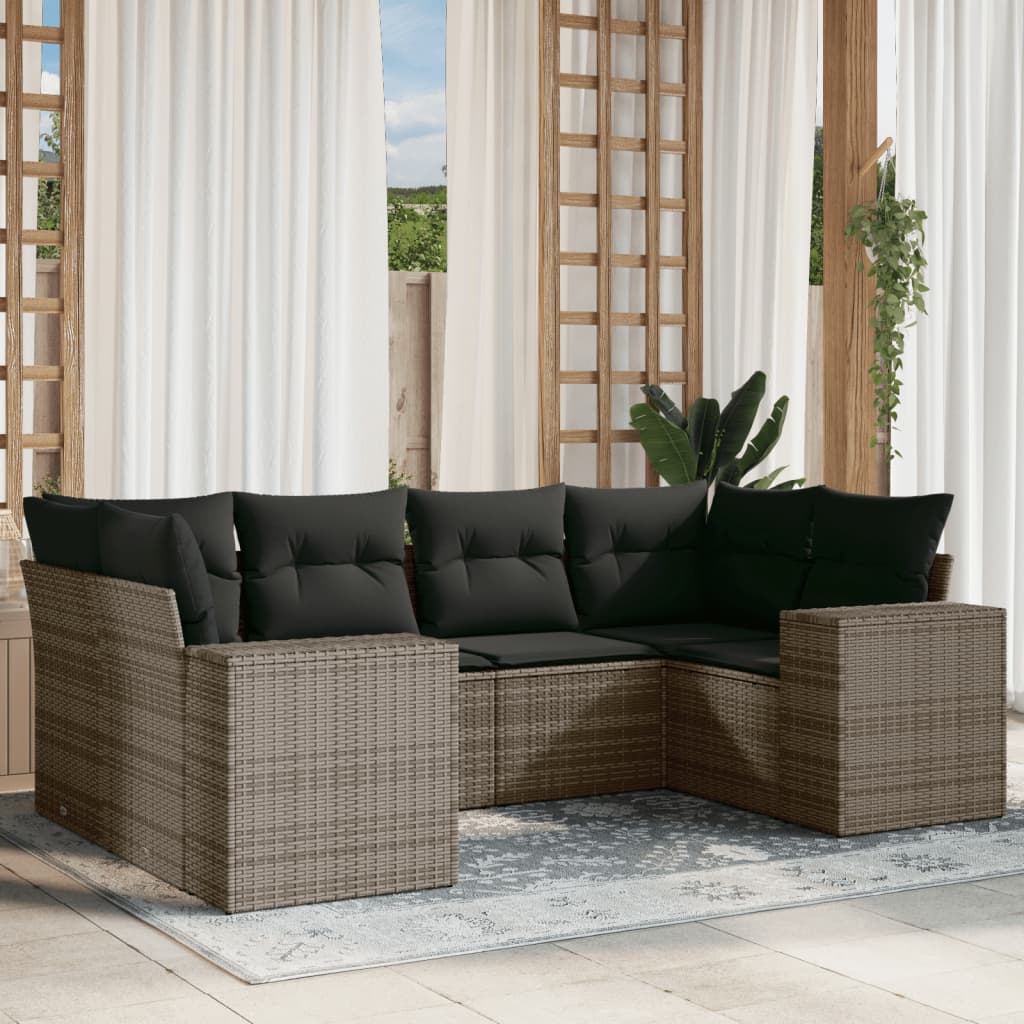 Set Divano da Giardino 6 pz con Cuscini Beige in Polyrattan