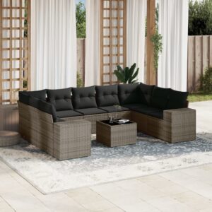 Set Divani da Giardino 9 pz con Cuscini Nero in Polyrattan