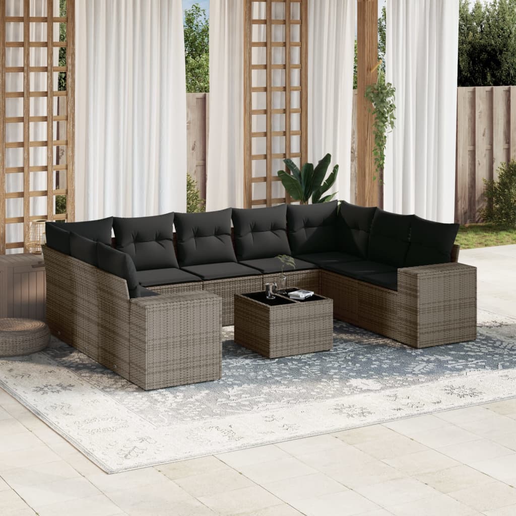 Set Divani da Giardino 9 pz con Cuscini Nero in Polyrattan