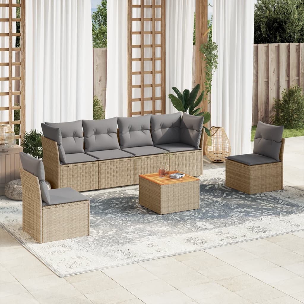 Set Divani da Giardino 7 pz con Cuscini Grigio in Polyrattan