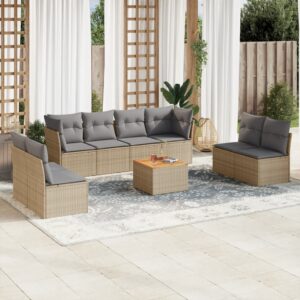 Set Divani da Giardino 9 pz con Cuscini Nero in Polyrattan