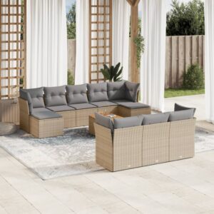 Set Divani da Giardino 11 pz con Cuscini Beige in Polyrattan