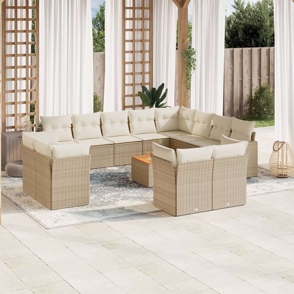 Set Divano da Giardino 13 pz con Cuscini Beige in Polyrattan