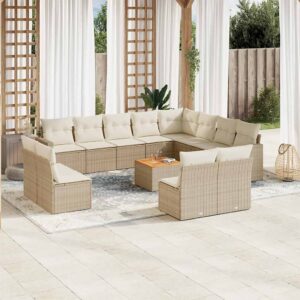 Set Divano da Giardino 13 pz con Cuscini Beige in Polyrattan