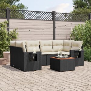Set Divani da Giardino 7 pz con Cuscini Beige in Polyrattan