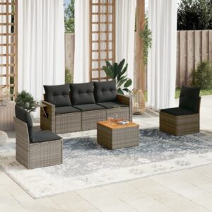 Set Divano da Giardino 6 pz con Cuscini Nero in Polyrattan