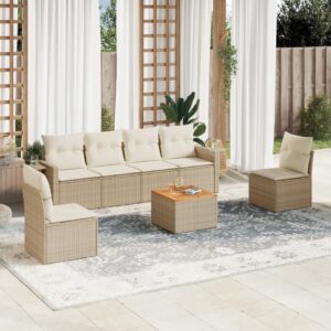 Set Divani da Giardino con Cuscini 7pz Nero Polyrattan