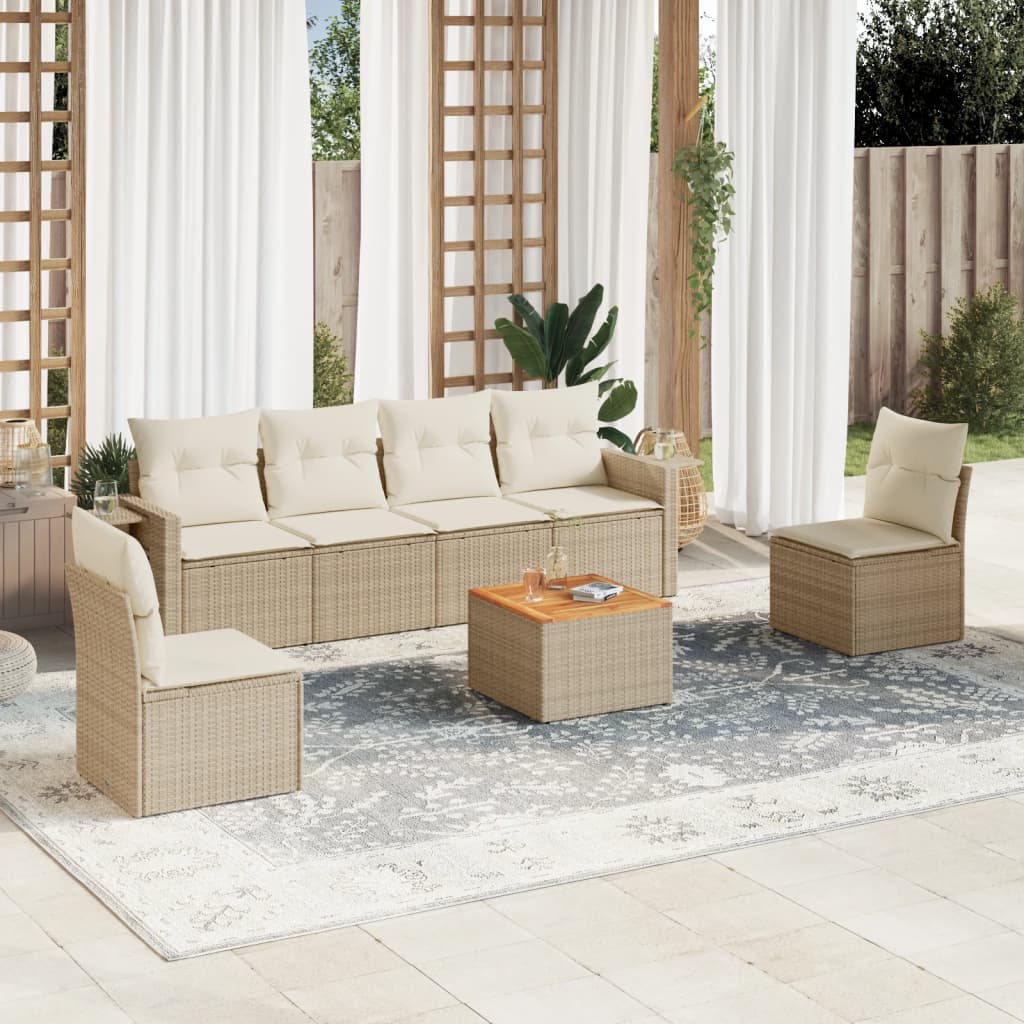 Set Divani da Giardino con Cuscini 7pz Nero Polyrattan