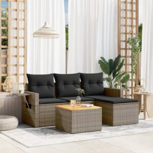 Set Divani da Giardino 5 pz con Cuscini in Polyrattan Nero