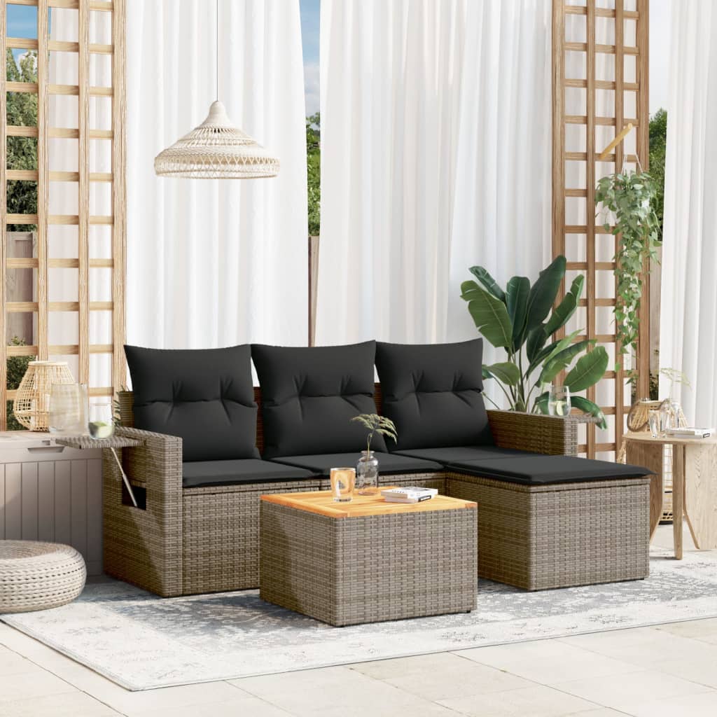 Set Divani da Giardino 5 pz con Cuscini in Polyrattan Nero