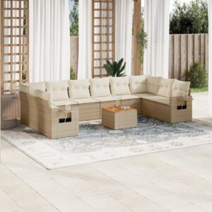 Set Divani da Giardino 11 pz con Cuscini in Polyrattan Nero
