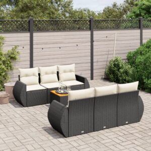 Set Divani da Giardino 7 pz con Cuscini Beige in Polyrattan