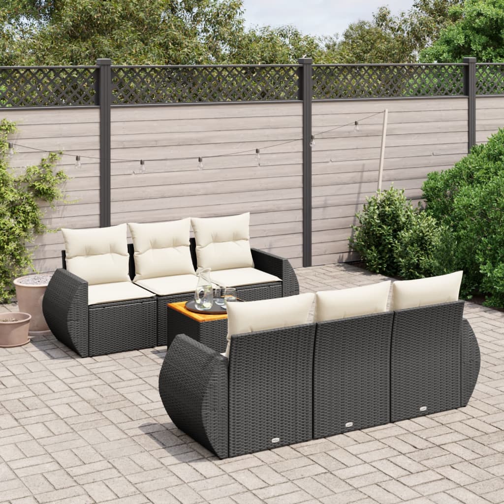 Set Divani da Giardino 7 pz con Cuscini Beige in Polyrattan