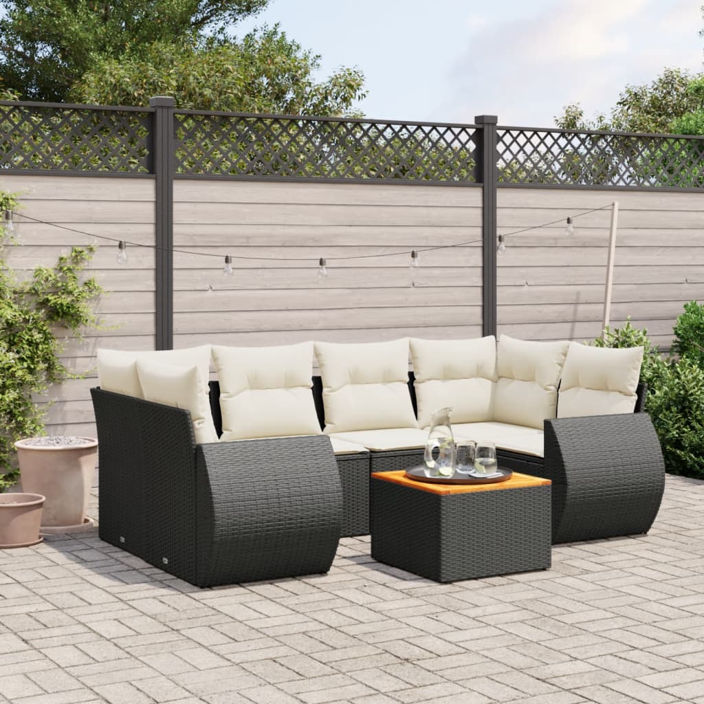 Set Divani da Giardino con Cuscini 7pz Nero Polyrattan