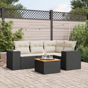 Set Divano da Giardino 5 pz con Cuscini Grigio in Polyrattan