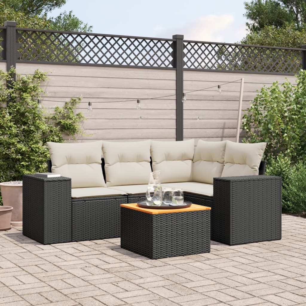 Set Divano da Giardino 5 pz con Cuscini Grigio in Polyrattan