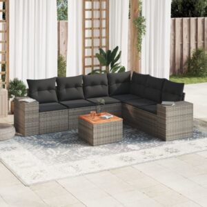 Set Divani da Giardino con Cuscini 7pz Nero Polyrattan