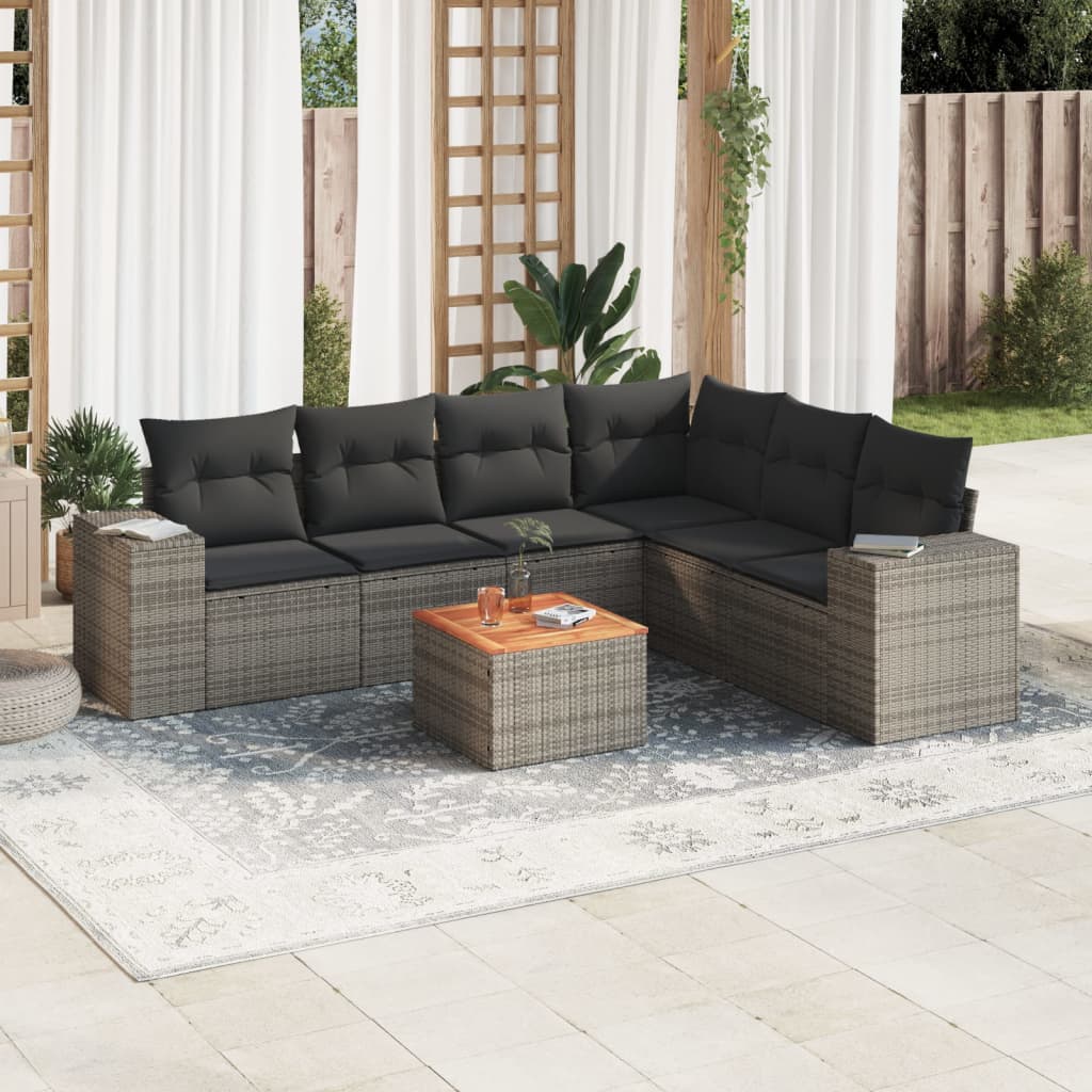 Set Divani da Giardino con Cuscini 7pz Nero Polyrattan