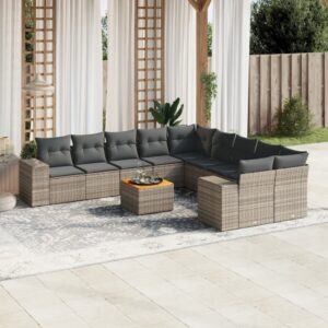 Set Divani da Giardino 11 pz con Cuscini Beige in Polyrattan