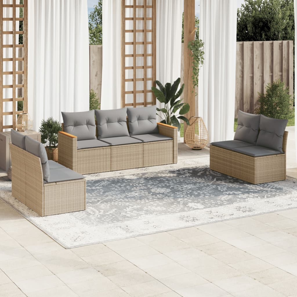 Set Divani da Giardino con Cuscini 7pz Nero Polyrattan